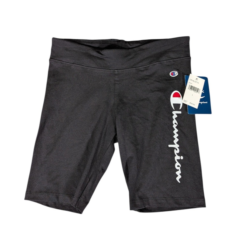 Champion Kids Girls Black Script Logo Bike Shorts Size L 14 NWT C814LG713